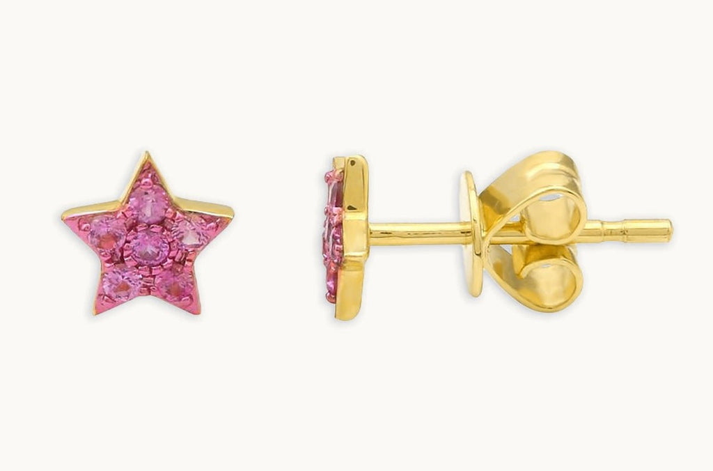 Earrings 14kt Gold Stars Gemstones & Color Rhodium
