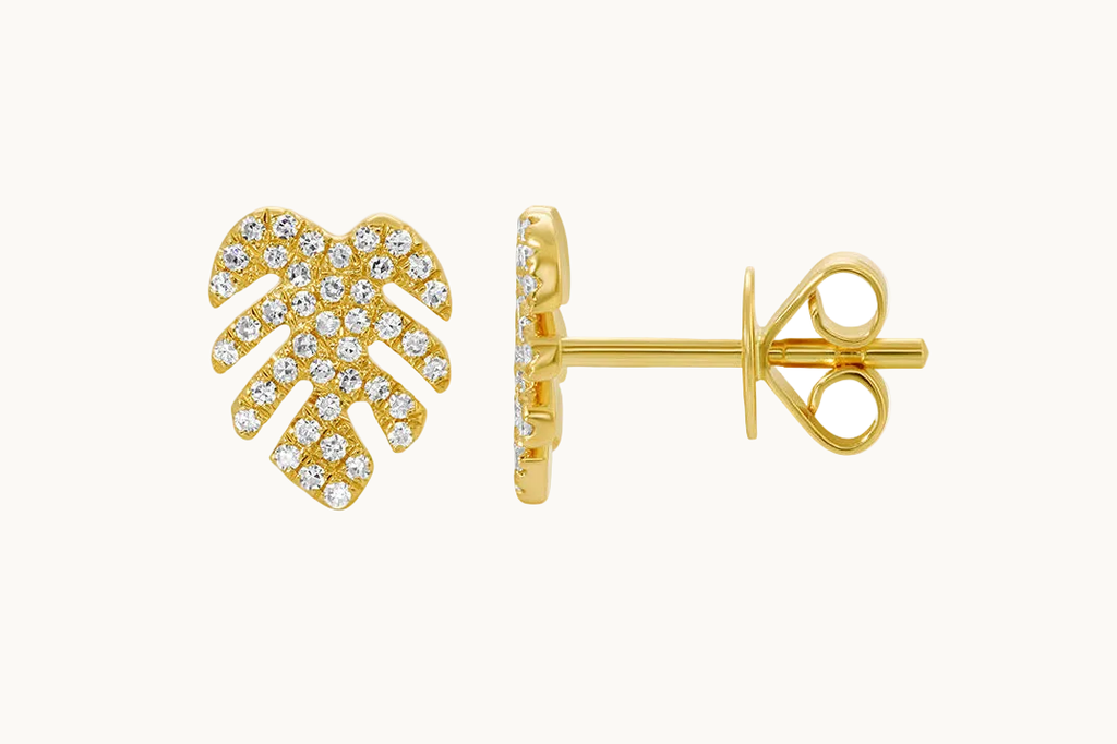 Earrings 14kt Gold Yellow Leaves & Diamonds