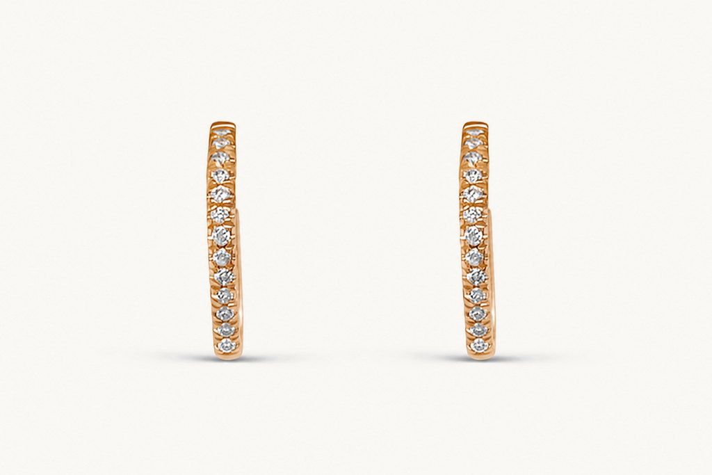 Earrings 14kt Rose Gold Round Mini Hoops & Diamonds