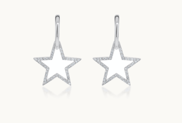 Earrings 14kt White Gold Huggies Star & Diamonds Drop
