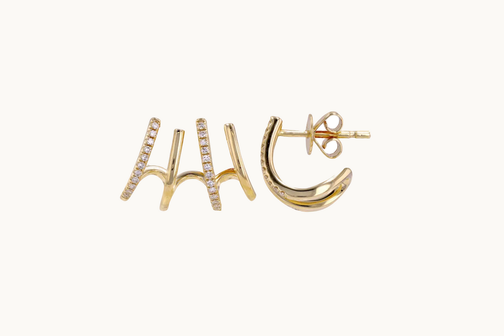 Earrings 14kt Yellow Gold Lobe Stud Four Claw & Diamonds