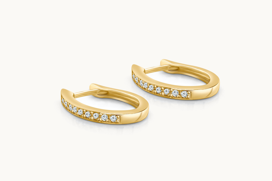 Earrings 14kt Yellow Gold Oval Hoops & Diamonds