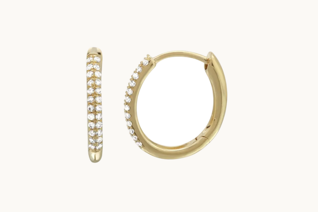 Earrings 14kt Yellow Gold Oval Mini Hoops & Diamonds