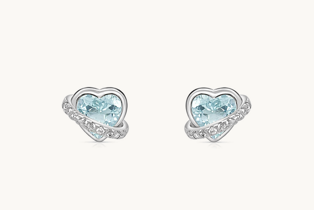 Earrings 18kt Aquamarines Heart & Diamonds