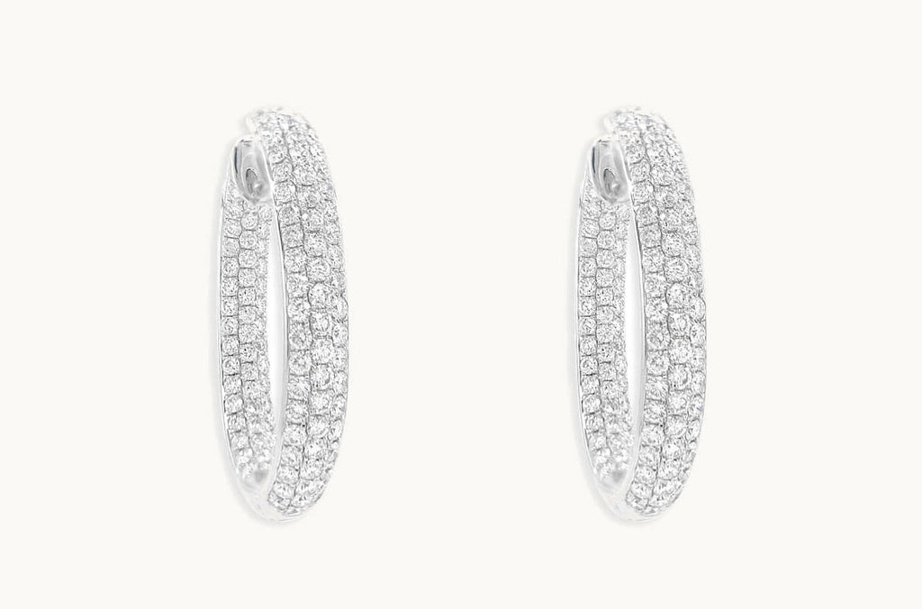 Earrings 18kt Gold & 3-Row Diamonds Hoops