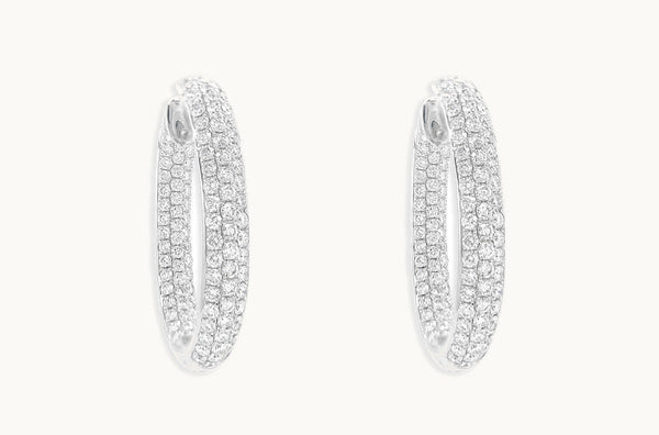 Earrings 18kt Gold & 3-Row Diamonds Hoops