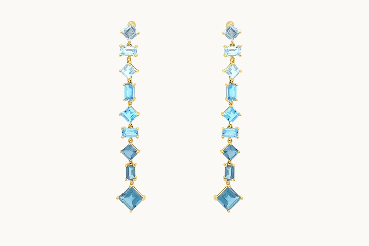 Earrings 18kt Gold and Mixed-Cut Inline Blue Topaz
