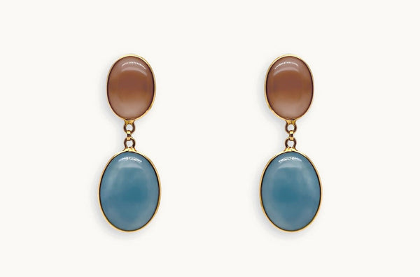 Earrings 18kt Gold Aquamarine & Moonstone Ovals