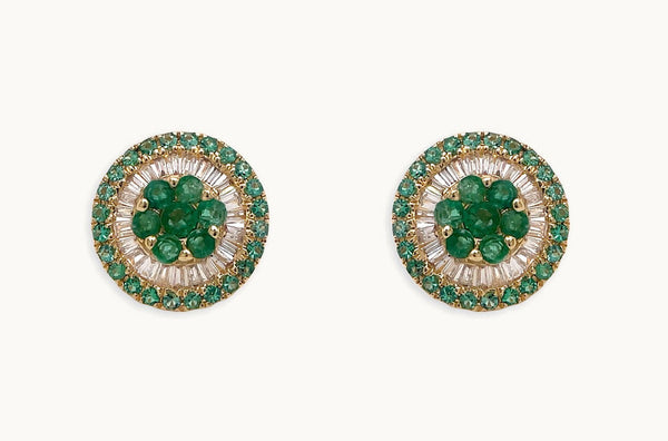Earrings 18kt Gold Center-Border Tsavorites & Diamonds Pizza