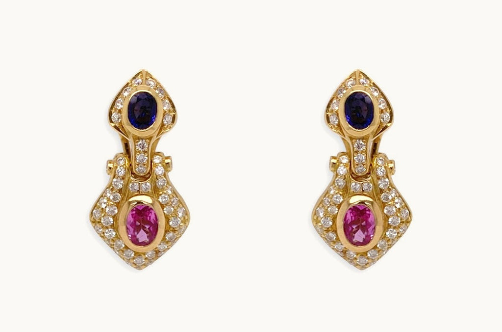 Earrings 18kt Gold Classic Sapphires & Diamonds