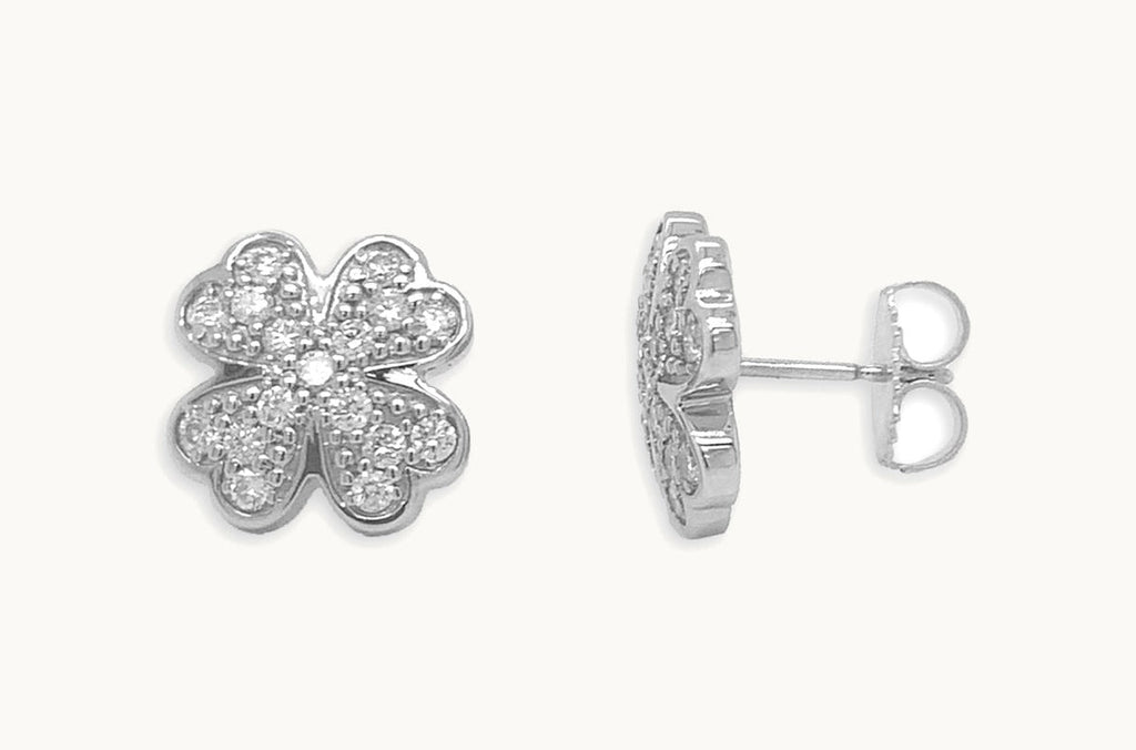 Earrings 18kt Gold Clovers with Diamonds Studs
