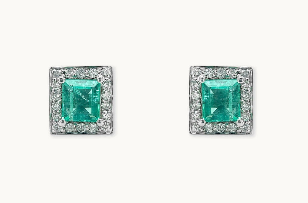 Earrings 18kt Gold Colombian Emeralds & Diamonds Studs