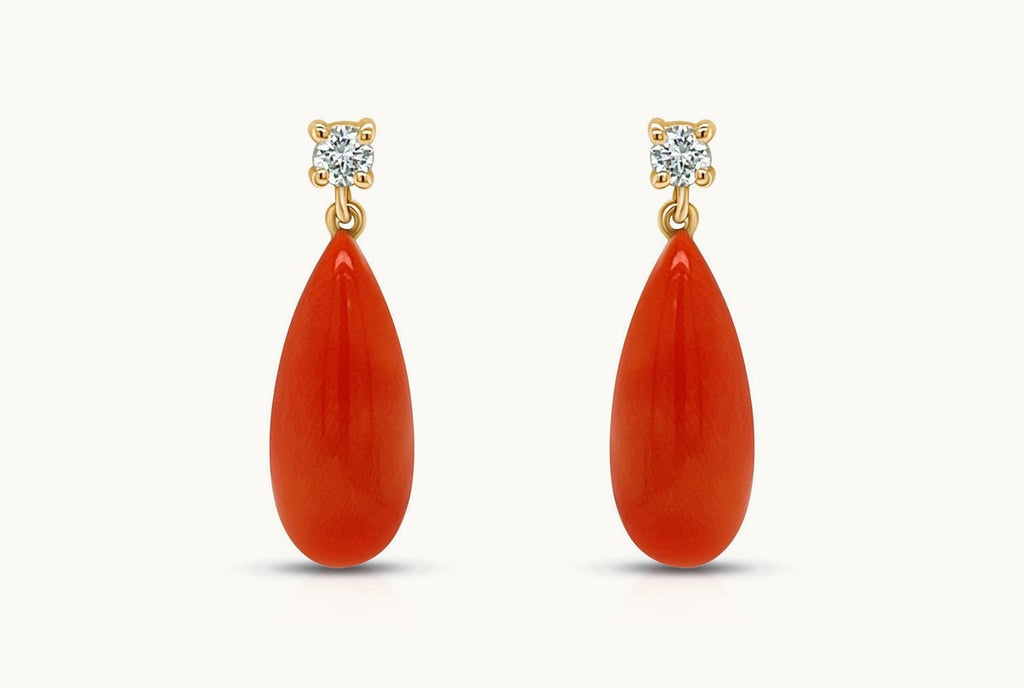 Earrings 18kt Gold Coral Drops & Diamonds