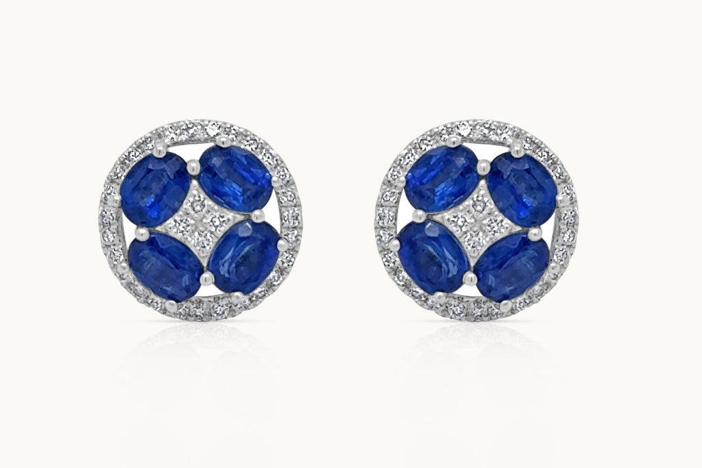 Earrings 18kt Gold Flowers Oval Kenite & Diamonds Studs
