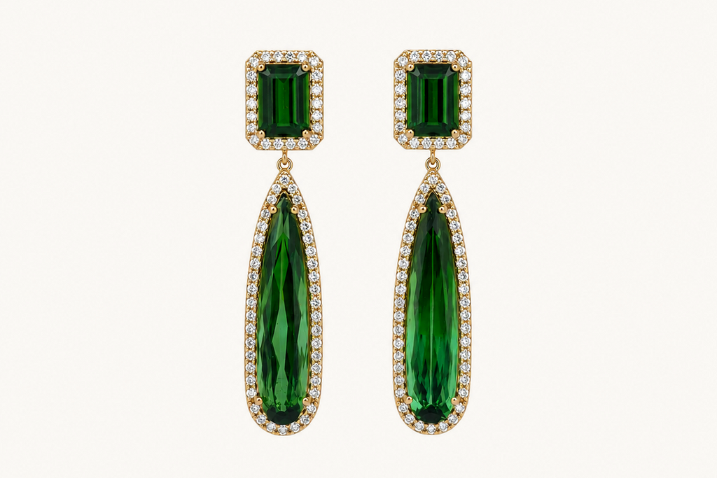 Earrings 18kt Gold Green Tourmaline and Diamonds