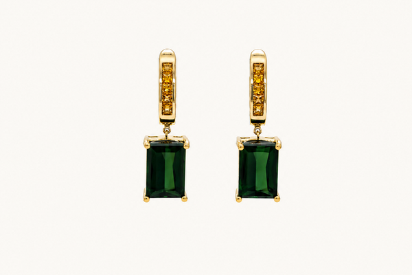 Earrings 18kt Gold Green Tourmalines and Yellow Sapphires