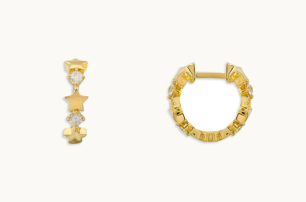 Earrings 18kt Gold Huggies Stars & Diamonds
