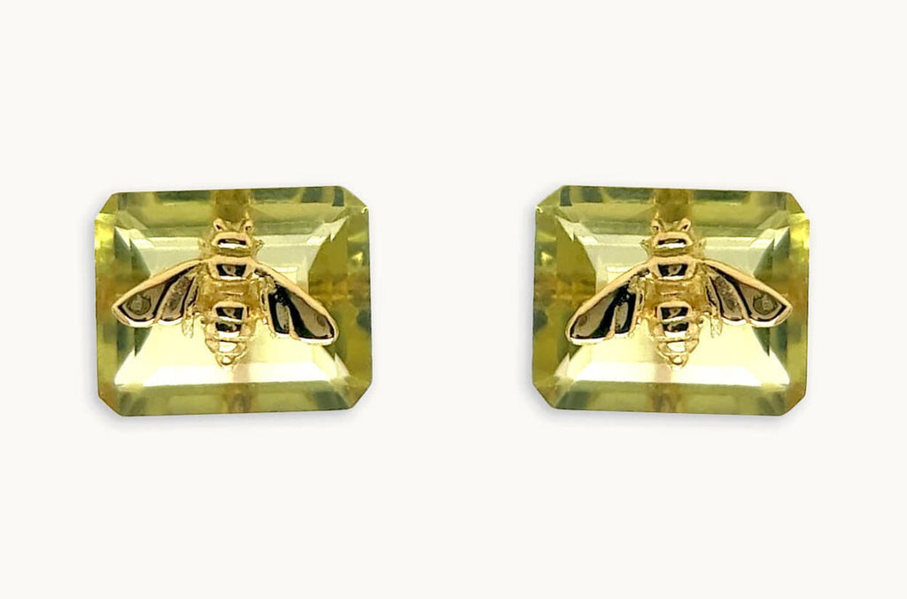 Earrings 18kt Gold Lemon Citrine & Bug Studs