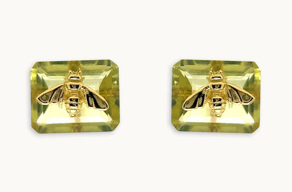 Earrings 18kt Gold Lemon Citrine & Bug Studs