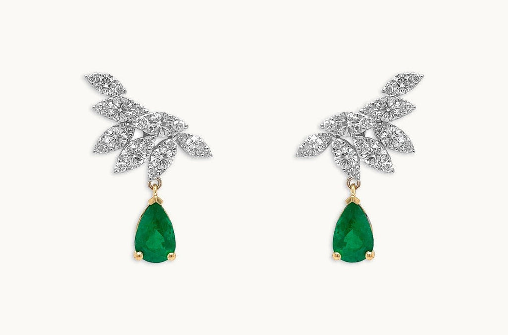 Earrings 18kt Gold Pear Emeralds & Diamonds