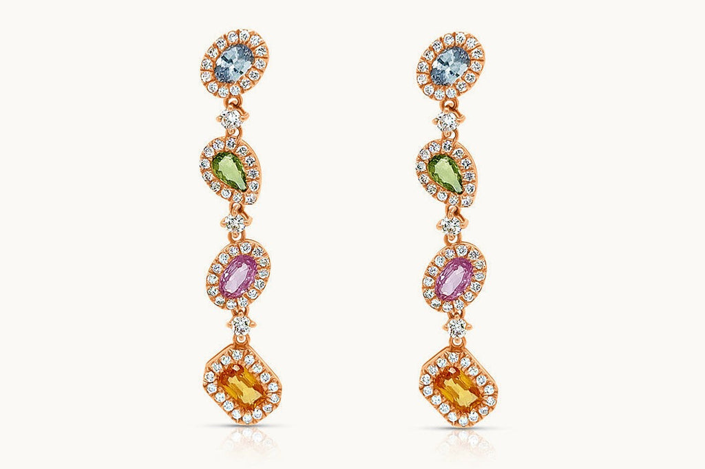 Earrings 18kt Gold Multicolor Sapphires & Diamonds Drops
