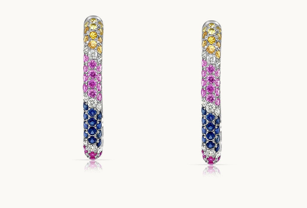 Earrings 18kt Gold Multicolor Sapphires & Diamonds Hoops