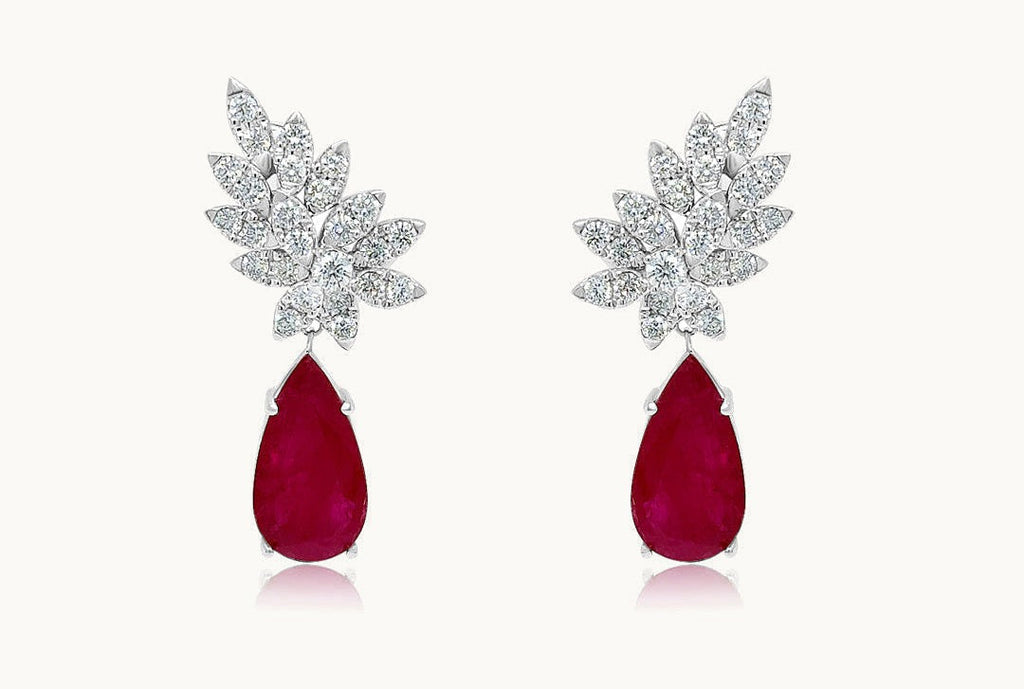 Earrings 18kt Gold Pear Rubies & Diamonds Statement Drops