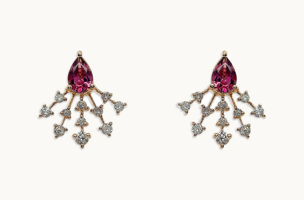 Earrings 18kt Gold Pear Tourmaline & Diamonds Stardusts