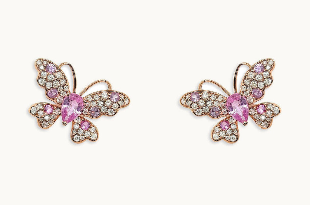 Earrings 18kt Gold Pink Sapphire & Diamonds Butterflies