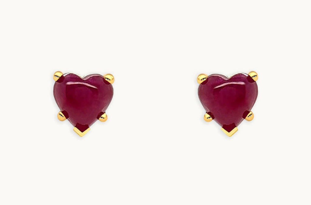 Earrings 14kt Gold & Ruby Cabochon Hearts Studs