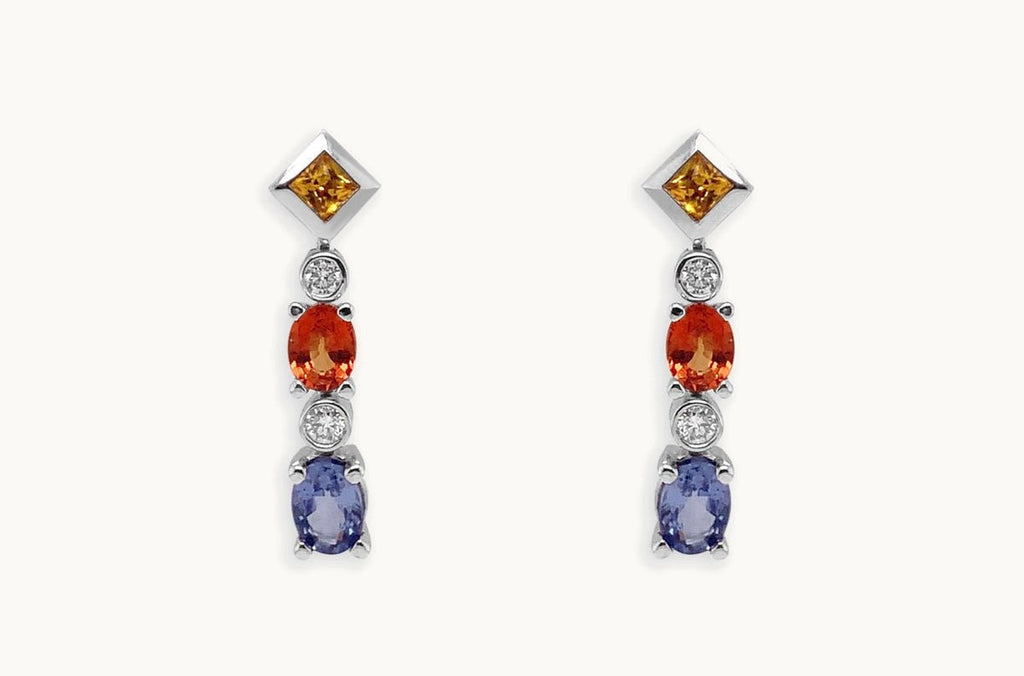 Earrings 18kt Gold Sapphires & Diamonds Drops