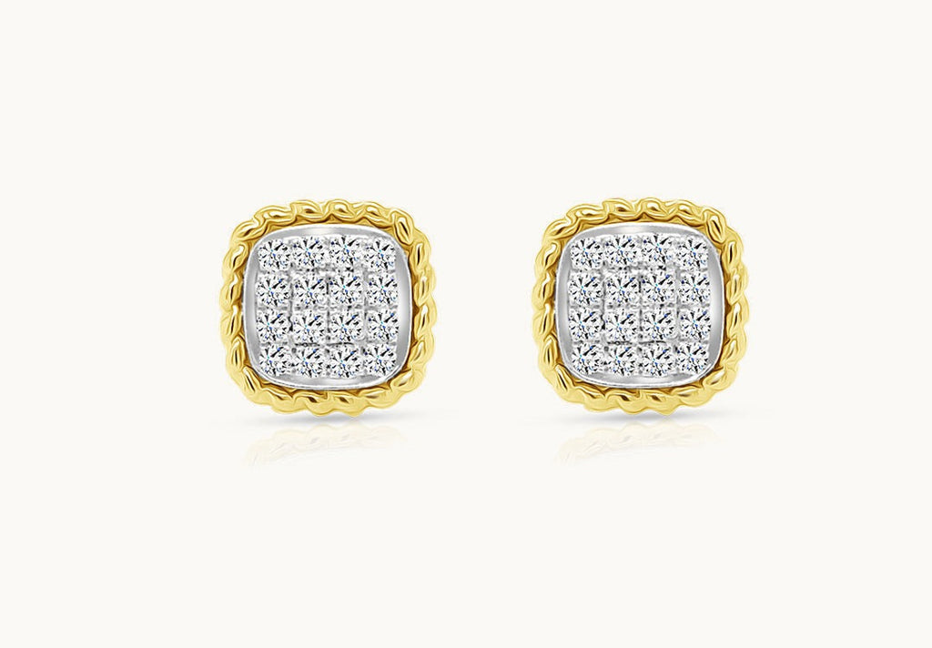 Earrings 18Kt Gold square shape with Diamonds