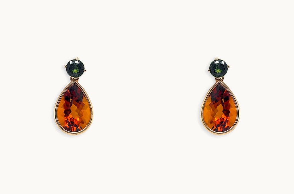 Earrings 18kt Gold Tourmaline & Citrine Drops