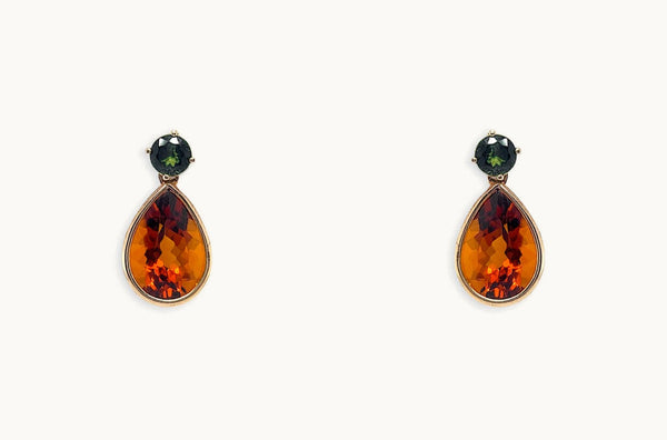 Earrings 18kt Gold Tourmaline & Citrine Drops