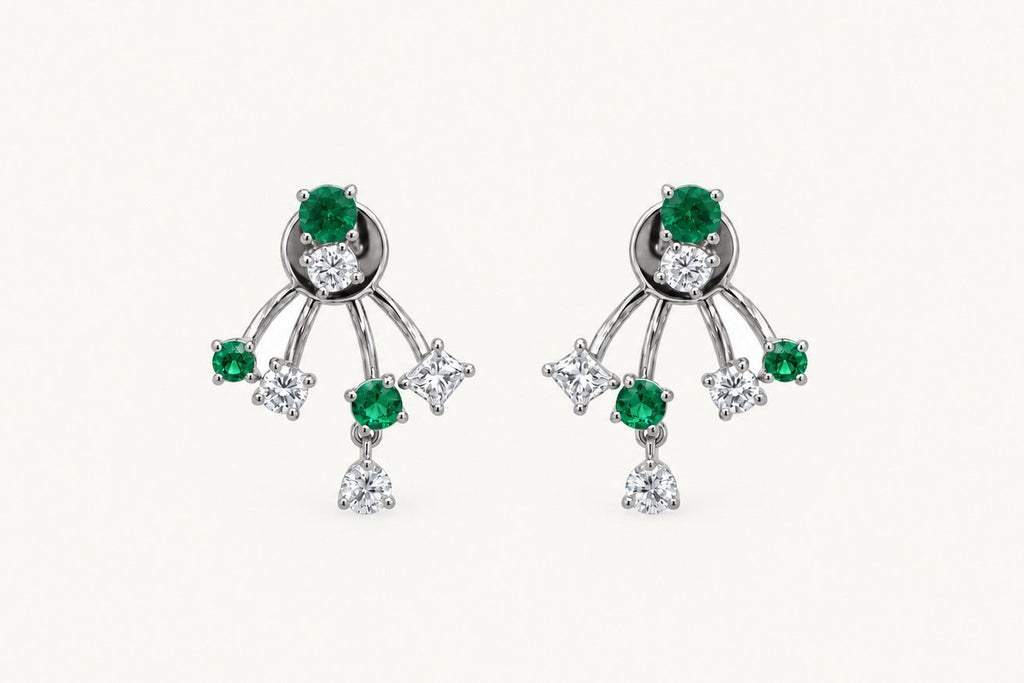 Earrings 18kt Gold Triple Jacket Tsavorites & Diamonds