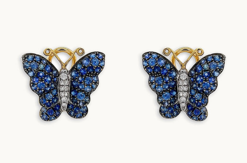Earrings 18kt Mixed Gold Blue Sapphire & Diamonds Butterflies
