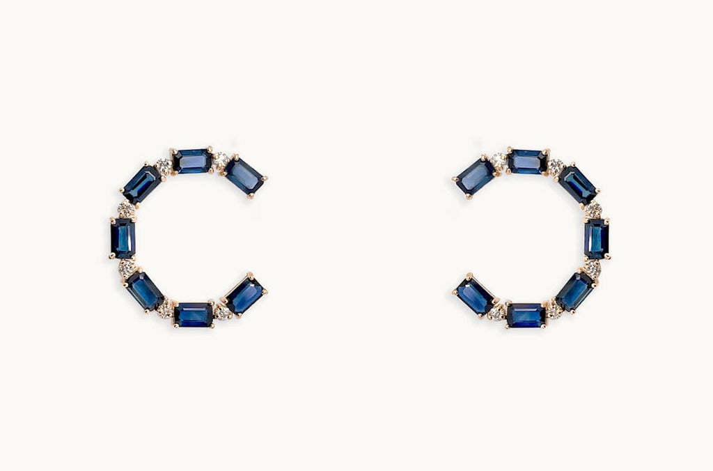 Earrings 18kt Open Circle Blue Sapphires & Diamonds