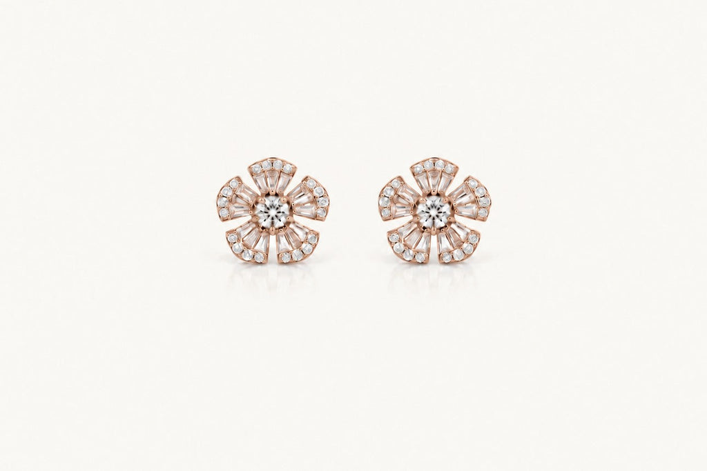 Earrings 18kt Rose Gold Five Petals Diamonds Stud