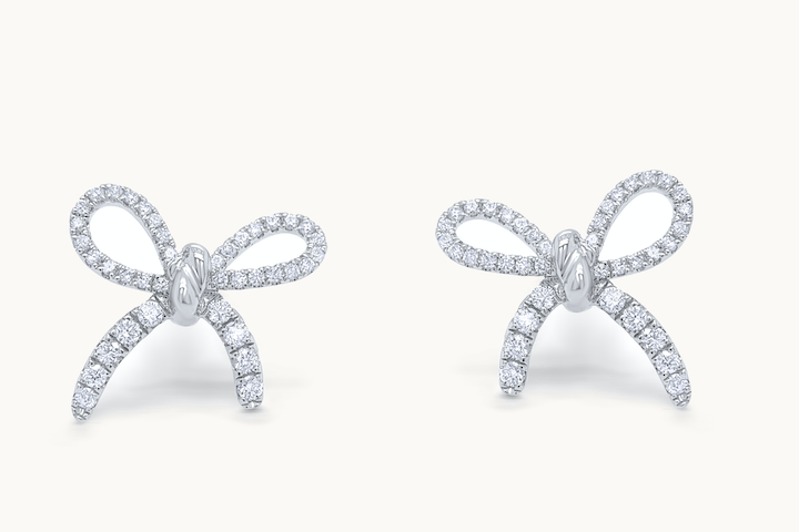 Earrings 18kt White Gold Bows with Diamonds
