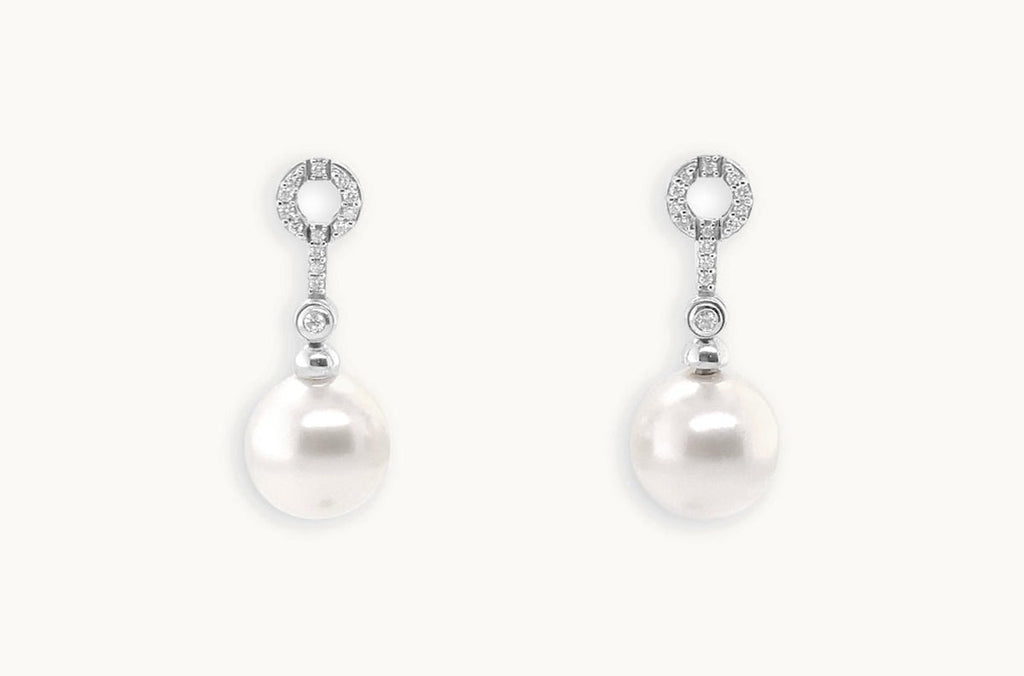 Earrings 18kt White Gold Dangle South Sea Pearl & Diamonds