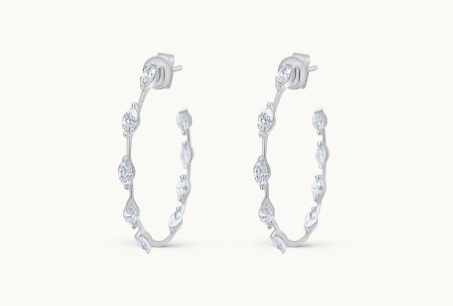 Earrings 18kt White Gold Hoops with Marquise Diamonds