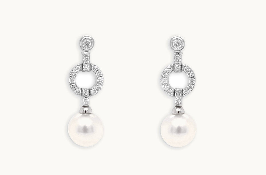 Earrings 18kt White Gold Large Dangle South Sea Pearl & Diamonds