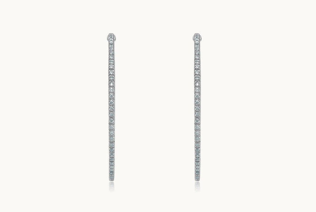 Earrings 18kt White Gold Round Hoops & Diamonds  1.20 cts