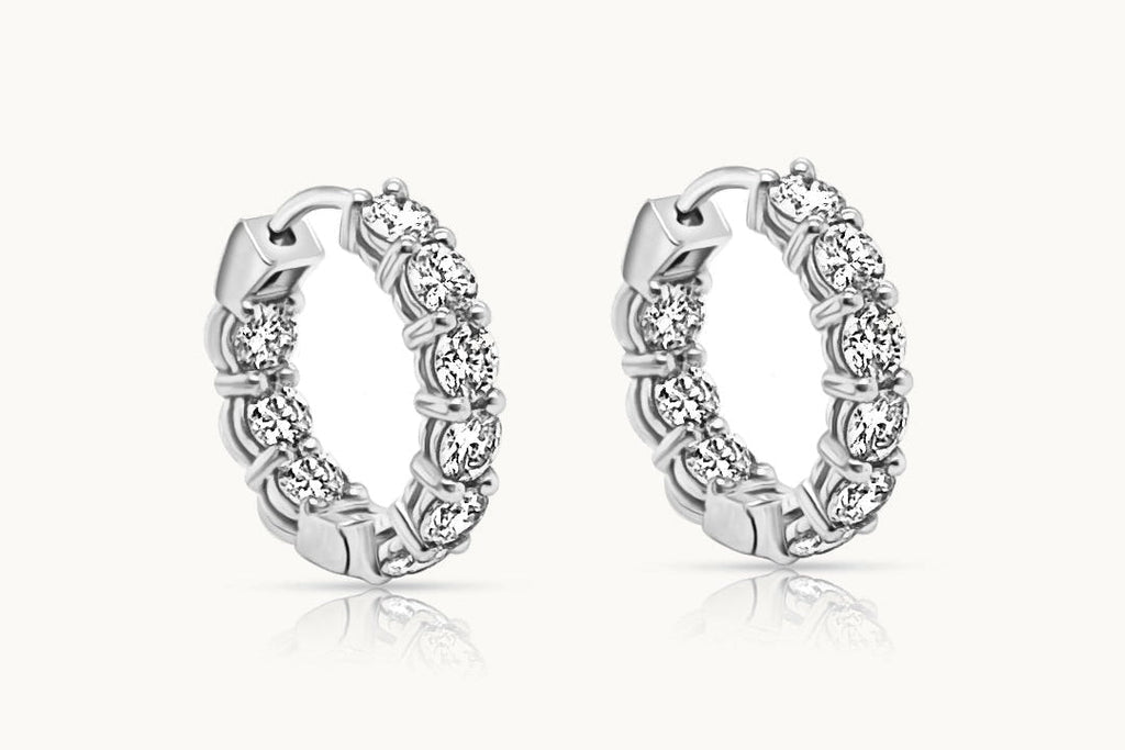Earrings 18kt White Gold Round Hoops & Diamonds 1.39 cts