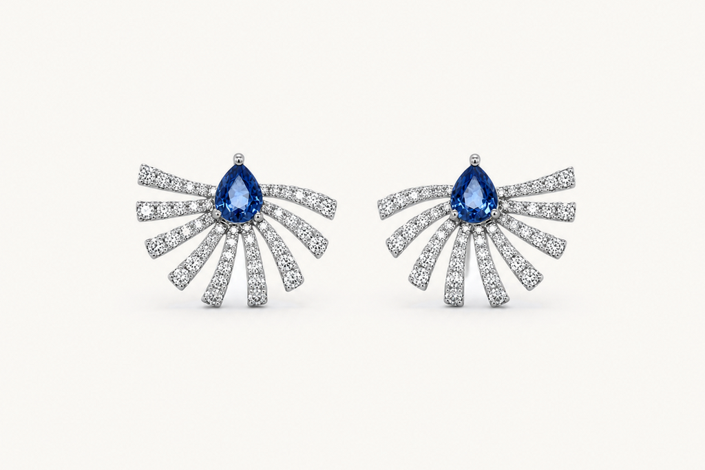Earrings 18kt White Gold Sapphire and Round Diamonds Stardusts