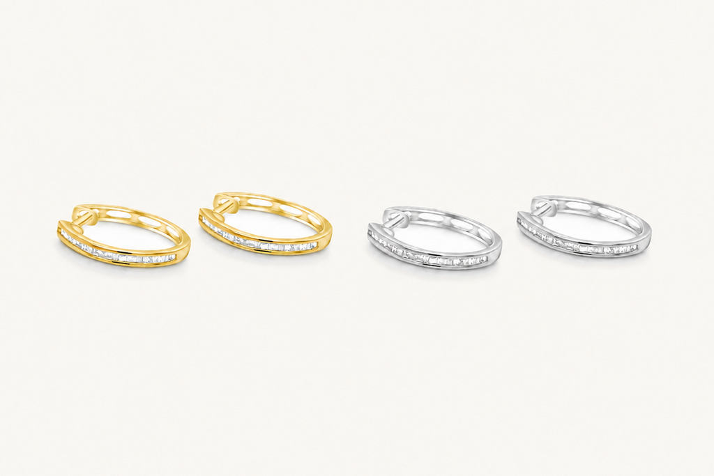 Earrings 18kt Gold Hoops & Baguette Diamonds