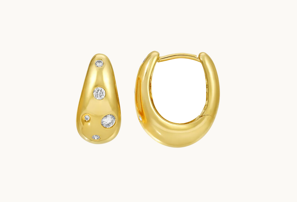 Earrings 14kt Yellow Gold Hoops & Diamonds