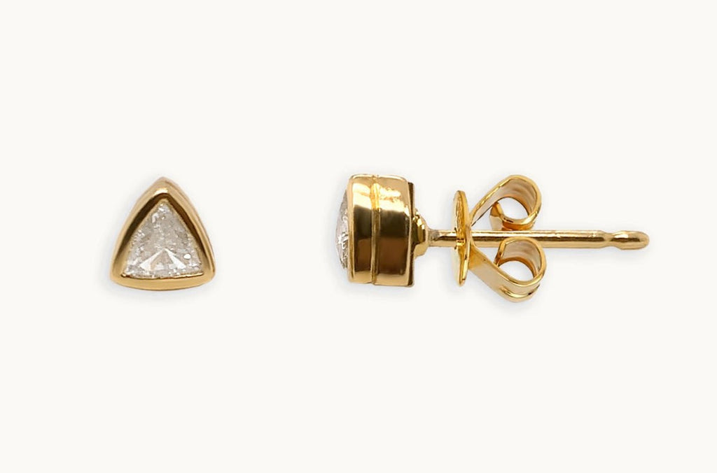 Earrings 18kt Yellow Gold Trillion Diamonds Studs