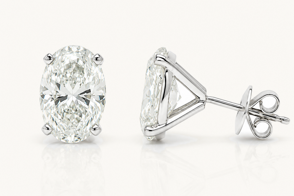 Earrings 4.06cts Natural Oval Diamonds Platinum Studs GIA