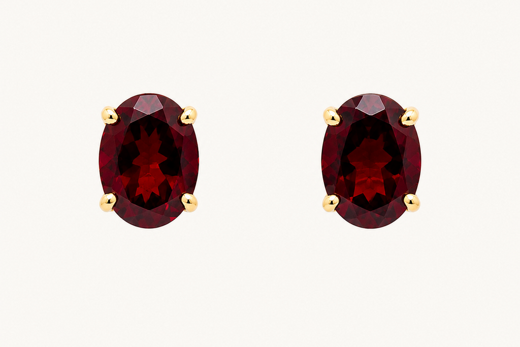 Earrings 2.58cts Oval Garnet 14kt Gold Studs